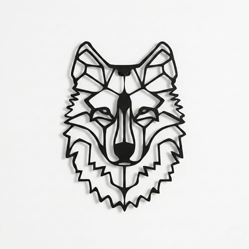 Décoration murale en métal – Tête de loup – Silhouette murale 3D en métal pour la maison, le bureau, la chambre à coucher, le salon, la sculpture 33 x 46 cm