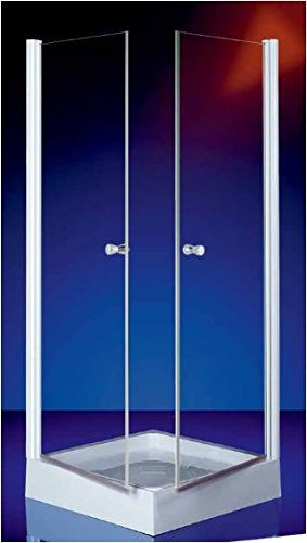 GRANISUD Box Douche en Cristal Sérigraphié 6 mm – Ouverture d'angle Double Porte à battant – 2 Faces – 80 x 80 cm, H 185 cm – Profils – Argent Satiné