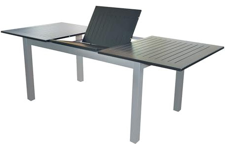 Doppler Expert Esstisch, Silber/schwarz Ausziehtisch aus Aluminium, 150-210x90 cm, ausziehbar, Terrassentisch Garten-Tisch