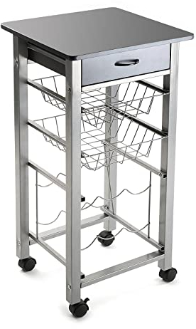 Versa Leicester Carro de Cocina con Ruedas, cajones y botellero, Verdulero con despensa y organizadores, Almacenaje de Cocina, Medidas (Al x L x An) 82 x 40 x 40 cm, Madera y Metal, Color Gris