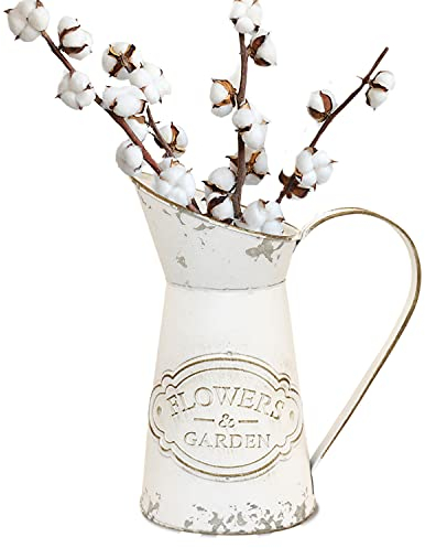 Soyizom Shabby Chic White Galvanized Metal Vase Jug Vintage French Pitcher 8.9H Tall Pitcher