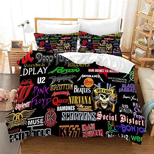 Ste-X The Will of Rock Music Panel Multi Colour All Season Luxury Soft Duvet Cover Quilt Bedding Set with Pillowcase (200x200cm(Double),Rock 05)