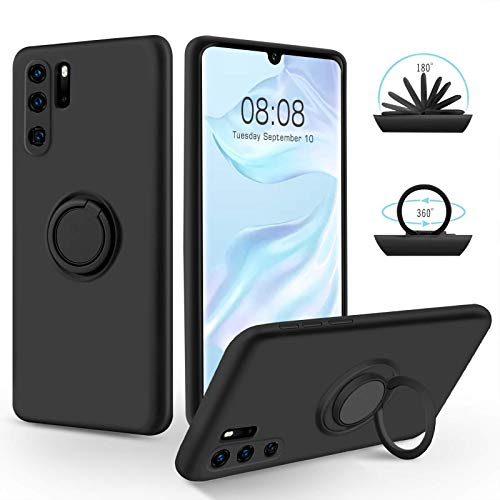 SouliGo Huawei P30 Pro Hülle, Huawei P30 Pro Handyhülle Silikon Gel Slim Case Cover mit Ring Halter Ständer stabil Kratzfest Hülle für Huawei P30 Pro/Huawei P30 Pro New Edition Schwarz