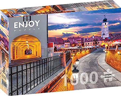 1000 Pieces Jigsaw Puzzle for Adults – Matte Finish, Soft Touch, Sturdy and Unique Pieces, Tight Fit, Vivid Colors, Missing Pieces Service – Picturesque Landmark Landscape of Sibiu – by ENJOY Puzzle