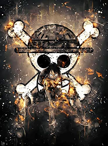Kurrma 5D Anime Diamond Painting Set One Piece Monkey D. Ruffy Piratenflagge DIY Handwerk Kunst Erwachsene/Kinder Rundbohrer/Vollbohrer Zimmer Wanddekoration Edelsteine/Strasssteine Eltern-Kind-Inte