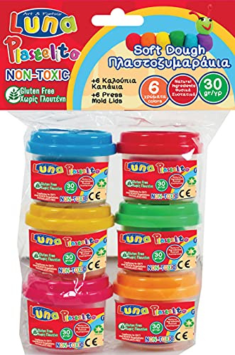 JT-Lizenzen Luna Soft-Knete 6-TLG. Dosen Set mit Knetformen rot blau gelb grün pink orange