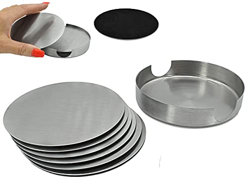 7-teiliges Untersetzer Set aus Edelstahl Glasuntersetzer Getränkeuntersetzer rund mit Halter Ø10 cm