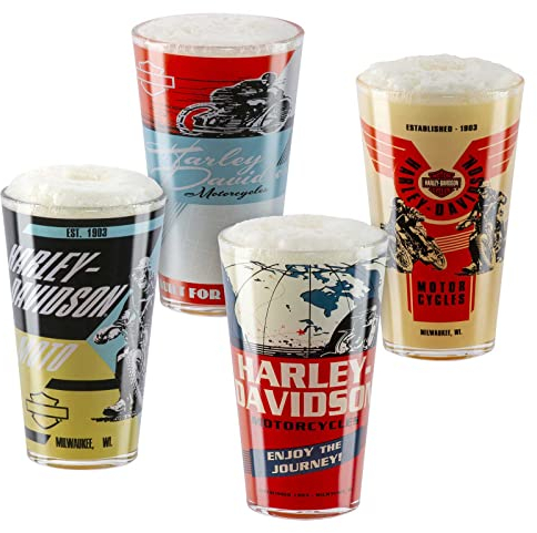 Harley-Davidson Vintage Poster Graphics Set of Four Pint Glasses Set - 16 oz.