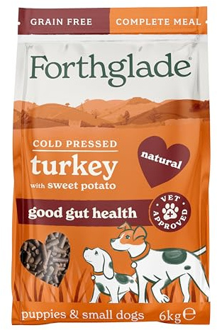 Forthglade Complete Natural Dry Dog Food - Grain Free Turkey (2kg) Resealable Bag - Easy to Digest Cold Pressed Dog Food for Puppy, Adult and Senior Dogs