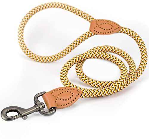 ne&no® Hundeleine (braun/weiß/gelb) Tauleine für Hunde I Trainingsleine für Hunde I Führleine rund, geflochten I Handschlaufe Seilleine Hund I Cityleine I 1.2m Dog Leash