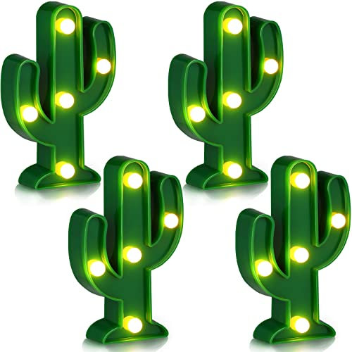 Jutom 4 Pieces LED Cactus Light up Mexican Party Decorations Cactus Fiesta Table Decor Cinco De Mayo Supplies Cute Night Lamp for Table Bedroom Party Supplies(4.72 x 2.76 Inch)
