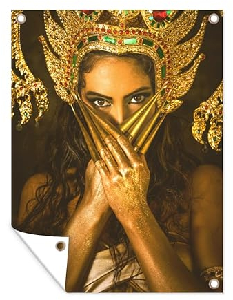 MuchoWow Outdoor-Poster Poster Wanddeko draußen Deko Garten Gartenposter 30x40 cm Frau - Gold - Krone