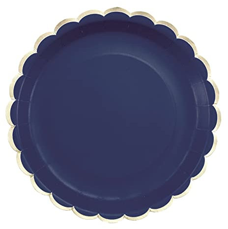 8 assiettes festonnées de 23 cm bleu marine et or
