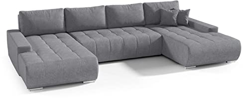 Mars Meble Ecksofa Draco U mit Bettkasten und Schlaffunktion Wellenfedern U-förmig Polsterecke (Grau), 350x85x185 cm