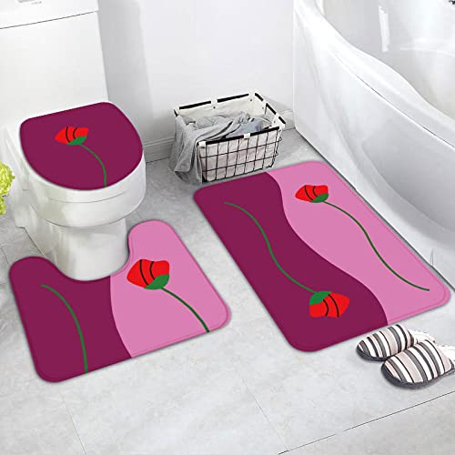 Tapis de Bain Rose Fushia Rose Tapis Salle de Bain Ensemble 3 pièces Tapis de Douche Antiderapant 45x75cm Tapis de Baignoire Souple Lavable en Machine Tapis WC en U