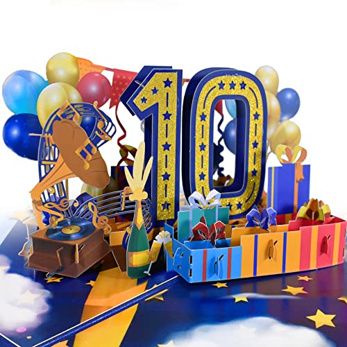 GREETING ART 3D Geburtstagskarte,Geburtstagskarte 10 Jahre,10. Geburtstagskarten mit Umschlag,Pop Up Karte 10. Geburtstag,Happy Birthday Karte für Mädchen Junge Freunde Geschenk Karte