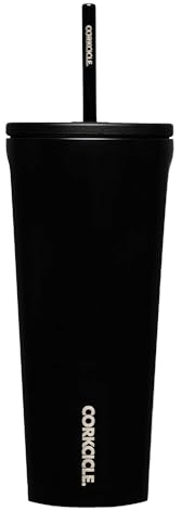 Corkcicle Cold Cup - Triple Insulated Stainless Steel Travel Cup with Ceramic-Coated Straw - Keeps Cold for 12 Hours - Reusable, BPA-Free, Dishwasher Safe - Matte Black, 24oz / 710ml