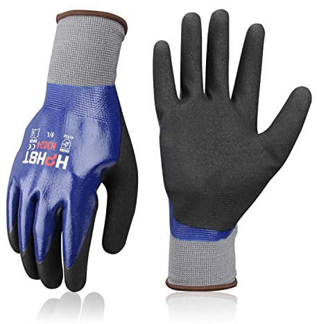 HPHST wasserdichte Arbeitshandschuhe Nitrilbeschichtung Handschuhe wasserdichte und Öldichte Gartenhandschuhe Bauhandschuhe für Herren und Damen 1 Peer (Large)