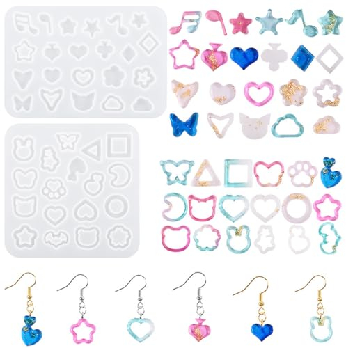 Nifocc 2 piezas joyas de resina epoxi formas colgante collar pendientes de silicona corazón redondo estrella música notas joyas resina Giessharz moldes fundición cristal molde para manualidades