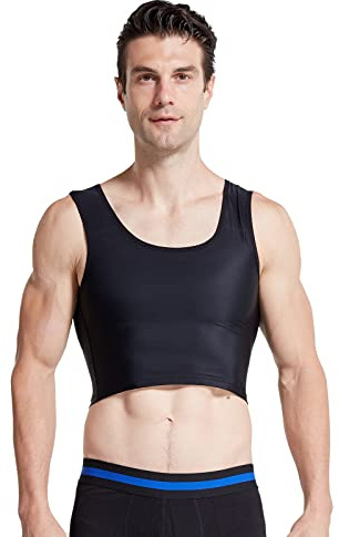 BaronHong Men Hide Gynecomastia Pullover Chest Binder Compression Slimming Undershirt Male Corset Tank Tops, Black, XL