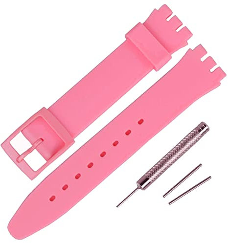 Rihahisy 16mm Ultra-thin Silicone Rubber Watch Strap/Watch Band Replacement for Swatch (Pink)
