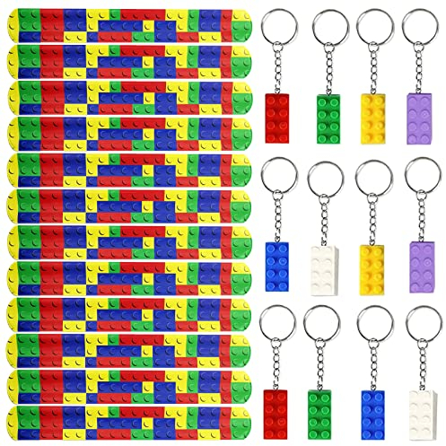Bauklötze Party Mitgebsel, Geburtstag Mitgebsel, Geburtstags party zubehör-Set für Kinder, 12 Kinder Slap Armbänder,12 Schlüsselanhänger, für Party Deko Kindergeburtstag