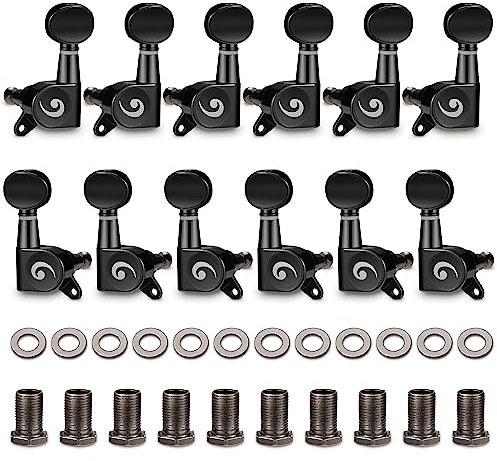 Vangoa 6L6R Lot de 12 chevilles d'accordage pour guitare acoustique ou électrique à 12 cordes, nickel noir