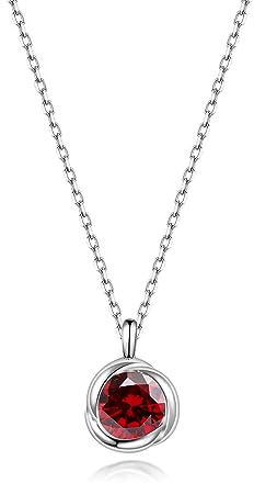 immobird Kette Damen 925 Sterling Silber Juli Geburtsstein Rubin Rosenform Kette Kettenlänge 40+5cm Geschenk Sie Freundin