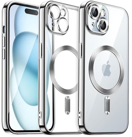 JETech Soft Clear Case for iPhone 15 6.1-Inch, Camera Lens Full Protection, Compatible with MagSafe Wireless Charging, Shockproof Electroplated TPU Phone Cover (Silver)