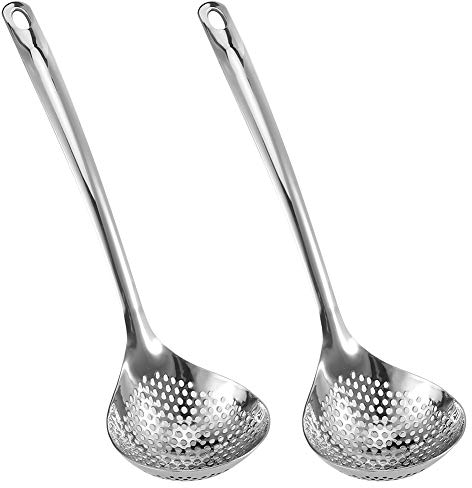 2 Pezzi Cucchiaio per Schiumarola, 30cm Cucchiaio Forato Mestolo per Colino con Fessura in Acciaio Inossidabile con Mestolo per Schiumarola con Foro Sospeso per Cucinare, Friggere, Scolare, Filtrare