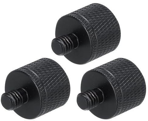 sourcing map 3Pcs Mic Stand Adapter 1/4 Female to M6 Male Thread Screw Adapter Aluminum Alloy for Microphone Tripod Stand Mount, Black