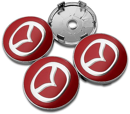 IVYARD Pack of 4 Hub Caps für Mazda 2 3 5 6 323 626 Cx5 RX8 MX5 Atenza Axela 60mm, Car Wheel Centre Caps Alloy Wheel Rim Caps Hub Cap für Wheel Caps, Car Decoration Badge Accessories,A-Red
