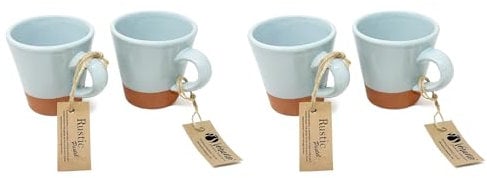 Verano Spanish Ceramics Rustic Pastel Half Dipped Conical Cups - Home Décor Kitchen Café Dining Tea Coffee Mugs Drinking Cups - 9cm x 8.5cm Set of 4 Duck Egg Blue
