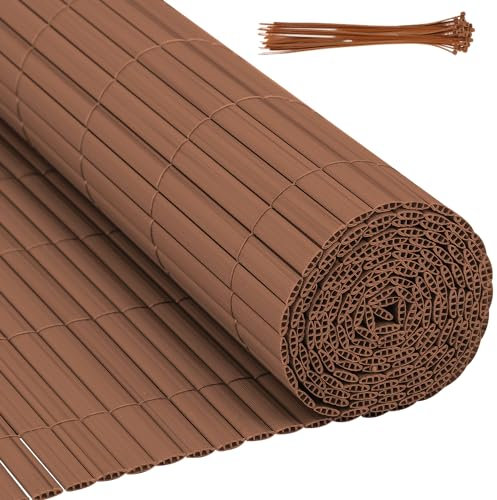 Eulenke PVC Sichtschutzmatte, 90 x 400cm DREI Rippenverstärkungen Sichtschutzzaun mit Kabelbindern, Innen Verstärkte Lamellen, Windschutz Balkon Sichtschutz für Zaun Garten Terrasse, Braun