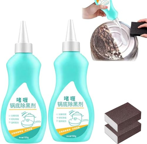 Nettoyant en gel pour casseroles et poêles, nettoyant en gel pour fond d'ustensiles de cuisine, pâte de nettoyage puissante en acier inoxydable, nettoyant de cuisine noir (2 pièces)