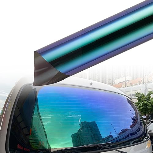 AuMoHall Chamäleon Tönungsfolie für Auto-Seitenfenster, 20 % VLT, Tönungsfolie, Sonnenschutz, Sonnenschutz, Sonnenschutz, Sonnenschutz, 75 x 150 cm, Grün und Blau