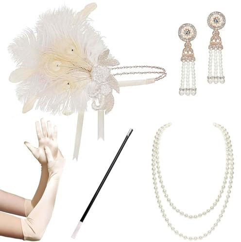 BABEYOND 1920s Accessoires Set Damen Gatsby Kostüm Zubehör Set inklusive Stirnband Halskette Handschuhe