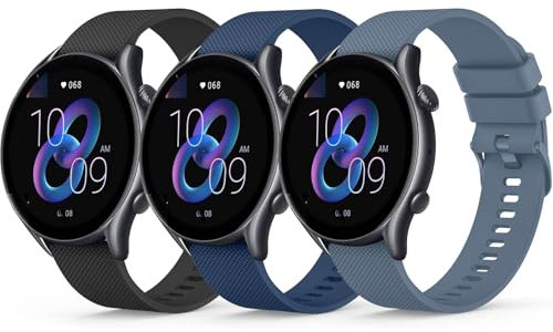 Oumida 3 Piezas Correa para Amazfit GTR 4/3/3 Pro/2/2e/47mm - Pulseras de Repuesto Deportiva de Silicona Original de 22mm - Impermeable