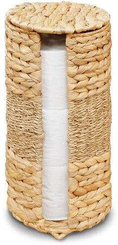 Rangement de papier toilette en jacinthe d'eau avec couvercle, support cylindrique tissé, 3 rouleaux de rangement de mouchoirs, tour de rechange autonome, panier de rangement en osier pour salle de
