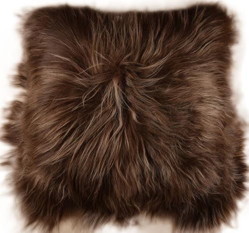Kuhfelle Online & Nomad Lammfell Kissenbezug Chestnut Langwollig aus echtem isländischem Lammfell Fellkissen Braun (50 x 50 cm)