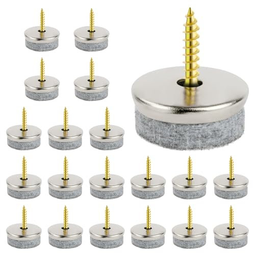 Flintronic 20PCS Furniture Pads Floor Protectors, 24mm Diameter Felt Pads for Furniture Feet, Non-Slip Chair Leg Floor Protectors with Easy Screw Installation, 5MM Thick for Chairs Parquet Laminate