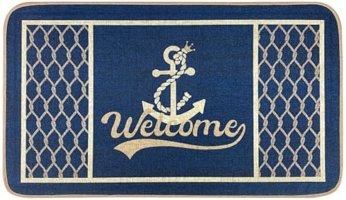 SHIYUE Boat Floor Door Mat Welcome Aboard Mats Outdoor Nautical Coastal Rug,Home Boats Entrance Rope Front Indoor Outside Entryway (30x17in Sea Blue) 88Sd