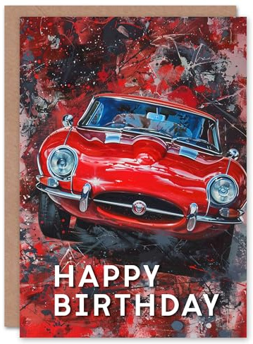 Artery8 Red Iconic Sports Car Modern Abstract Painting Blank For Him Or Her Art Birthday Card