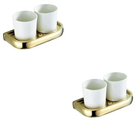 Garneck 2 Piezas Estante De Almacenamiento Montado En La Pared Accesorios De Baño Estante De Almacenamiento De Baño Portavasos para Cepillo De Portavasos De Doble Boca Golden