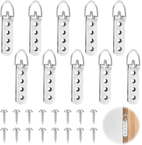 10 Pz Ganci per Quadri Muro, Ganci per Quadri Pesanti con D Anelli Attaccaglie per Quadri, Gancetti per Quadri, 4 Fori Viti Ganci per Appendere Quadri Specchi Cornici Opere d'Arte