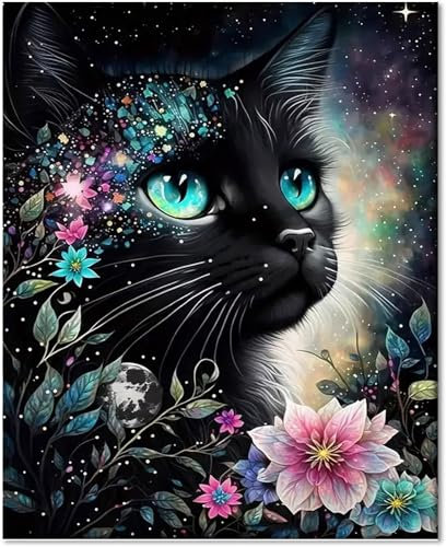 Gutluz 5D Diamond Painting Erwachsene Katzen 40x50cm Diamant Painting Bilder Erwachsene Katze Diamond-Painting Kinder Kit als Geschenke Weihnachten Neujahr Bastelset Erwachsene Diamond Art Blumen