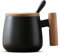 BALTHŌ - Taza grande Té y Café (350ml). Cerámica, tapa y asa de madera, estilo nórdico (Negro). (350ml). Con cuchara. Café Espresso,Latte, Macchiato. Taza de Desayuno (Negro)