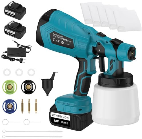 KEATFE Akku Farbsprühsystem, mit 2x5500mAh Batterie, Elektro Lackierpistole 1000ml Großer Behälter Farbsprühgerät Streichen von Wänden, Decken, Möbel, Gartenzaun (blau)