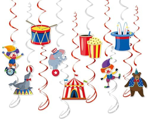 JAWUZ 9 Stück Clown Girlande Karneval, Spiral Girlanden mit Clown Motiv Karneval Luftschlangen für Deckenhänger, Hängedeko Partydekoration Hängegirlanden, Clown Deko für Karneval, Zirkus Deko
