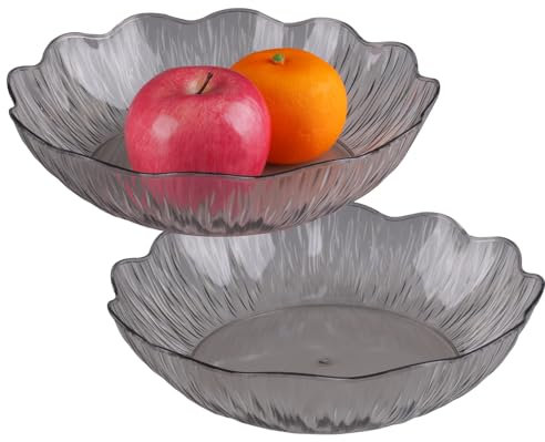 WakiHong Lot de 2 bols à fruits, élégants, gris, modernes, en plastique de qualité alimentaire, super durable, gris transparent, pour le rangement des fruits, des légumes, la cuisine, la décoration